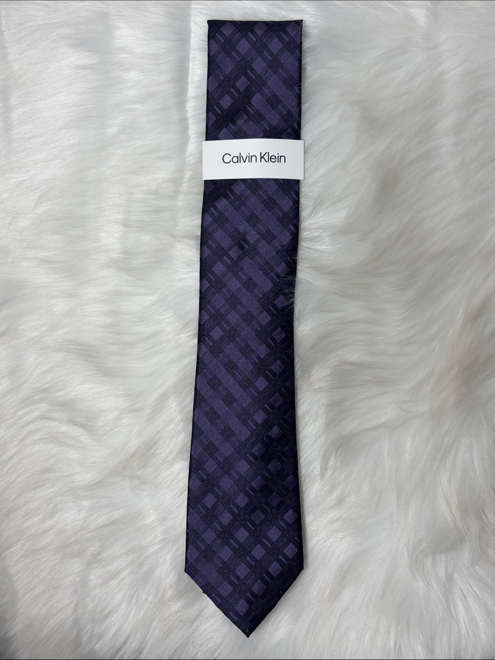NWT Calvin Klein Purple Black Check Silk Blend Tie